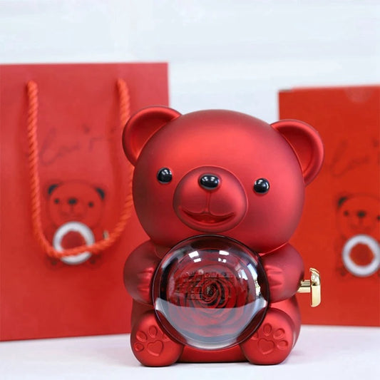 Preserved Rose Bear - w/Engraved Necklace